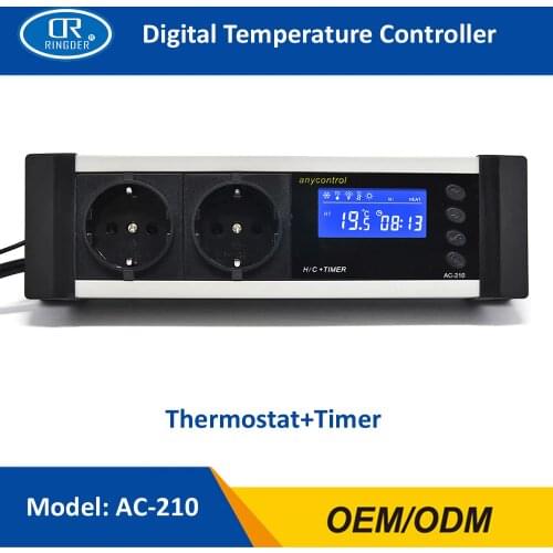 RINGDER AC-210 0-50C ON/OFF Reptile Thermostat with Timer AU EU UK US Plug Socket Sensor Regulator Pet Temperature Controller