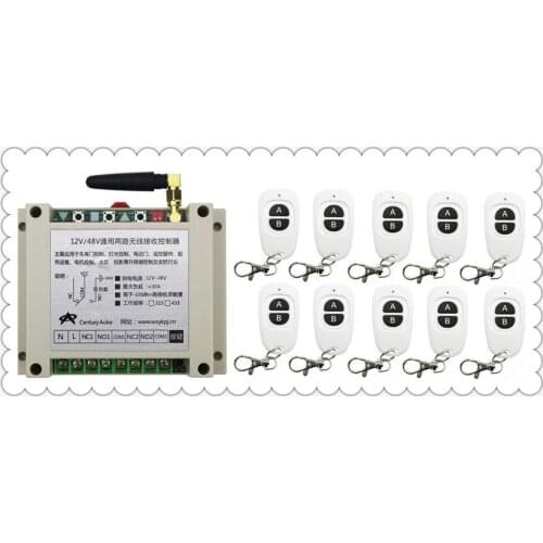 New DC12V 24V 36V 48V 10A 2CH RF Wireless Switch Relay Receiver Remote Controllers & 10* White AB keys Waterproof Transmitter
