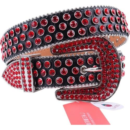 Jeans Belt Red Studded Belts For Women Luxury Designer Brand Bling Bling Men Buckle Rhinestone Crystal Strap Belt Cinto Feminino