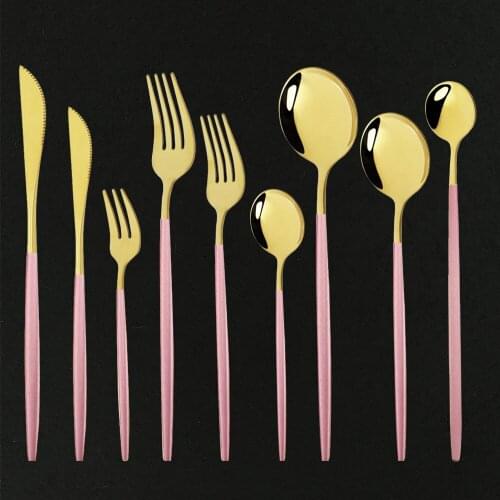 Pink Gold Dinnerware Set 5Pcs Stainless Steel Tableware Cutlery Set Korean Mirror Polishing Fork Spoons Knives Dinnerware Sets