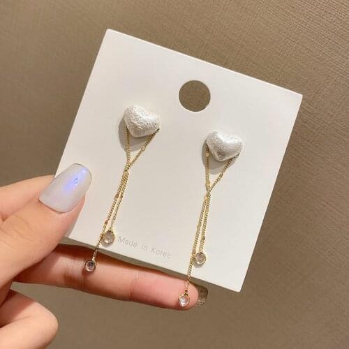 Silver Needle Long Simple Love Tassel Pearl 2021 Cute/romantic Fashion Earring for Women European Bridal