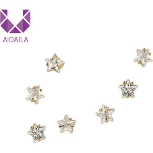 Star Shape Stud Earrings 7pcs/set Japan Korean Sweet Shiny CZ AAA + Cubic Zircon Star Crown Flower Mini Stud Earrings Set Gold