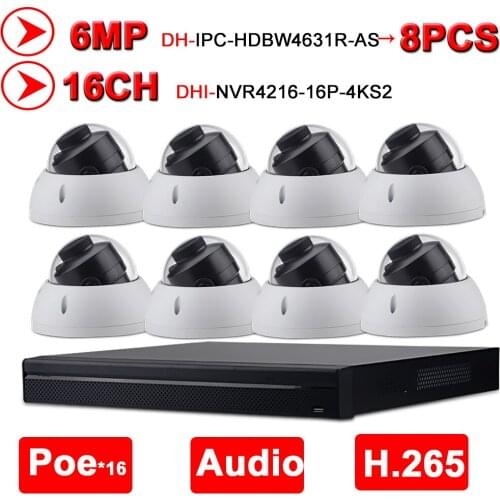 Dahua NVR Kit Security CCTV System 8PCS 6MP IP Camera IPC-HDBW4631R-AS & 16POE 4K NVR NVR4216-16P-4KS2 Surveillance Security