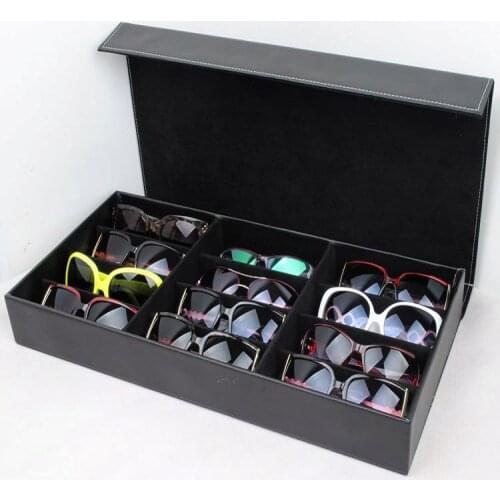 New Arrival 12 Grids Black Color Artificial Leather Sunglass Glassess Display Storage Box Tray