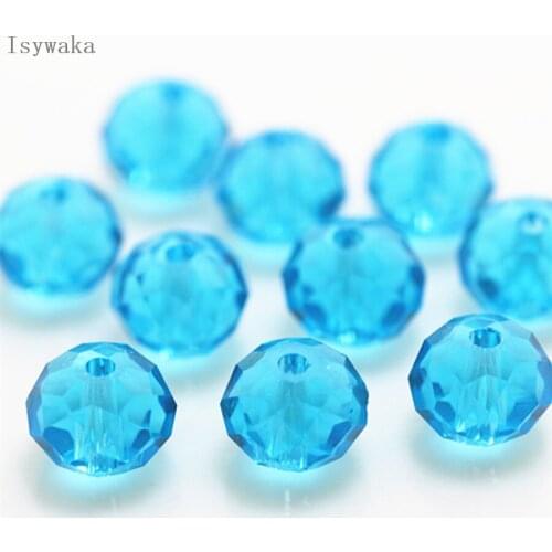 Isywaka Lake Blue Color 6*8mm 72pcs Rondelle Austria faceted Crystal Glass Bead Loose Spacer Round Bead for Jewelry Making