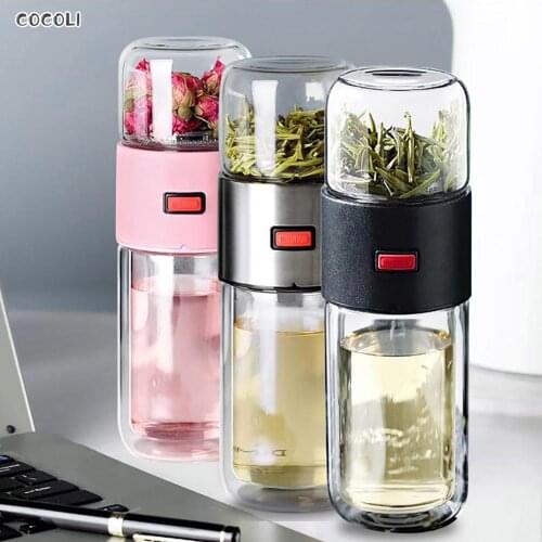400ml Glass Tea Water Bottle Infuser Tumbler Double Wall scented Tea and Water Separation Bottles Creative Car Cup Travel Mug