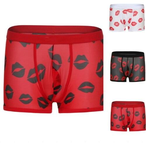 Red Lips Transparent Mens Sexy Breathable cool erotic Boxer underwear