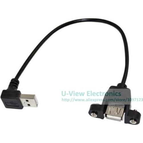 Down Angled 90 Degree USB 2.0 A Male Connector to Female Extension Cable With Panel Mount Hole About 25CM/Free Shipping/10PCS