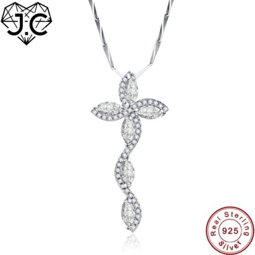 J.C Female Marquise Ruby Spinel & White Topaz Real 925 Sterling Silver Necklace Fine Jewelry for Women/Girl Brilliant Pendant