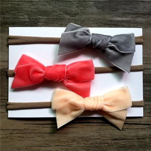 1pcs Bebe Soft Nylon Headband Velvet Bow Girl Handmade Elastic Hair Bows Kids Head Band Band Children Hair Accessories