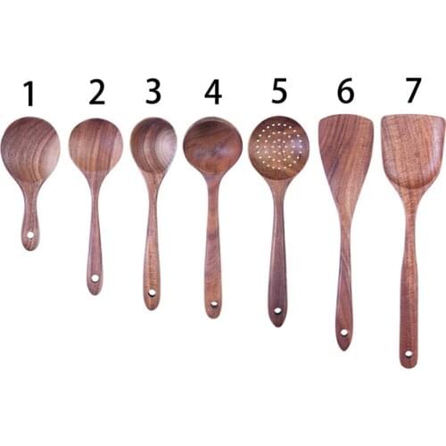 1pcs Natural Teak Wood Tableware Spoon Long Rice Colander Soup Skimmer Cooking Soup Spoons Scoop Kitchen Tool
