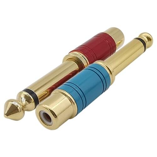 2Pcs RCA Jack Audio Connector 6.35mm Mono Male Plug to RCA Female Jack Speaker Adapter Converter Connector