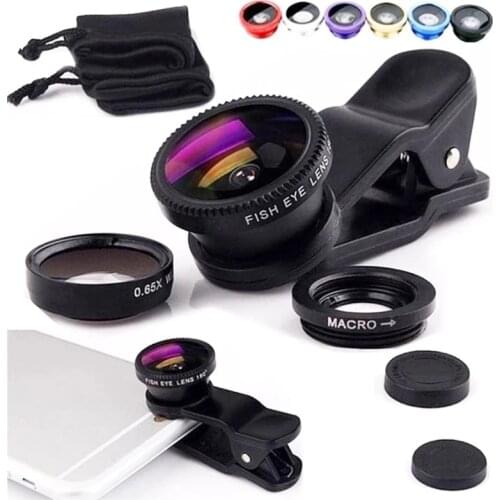3 in1 Fisheye Phone Lens 0.67X Wide Angle Zoom Fish Eye Macro Lenses Camera Kits With Clip Lens On The Phone For Smartphone