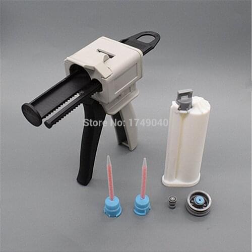 50ml AB Epoxy Glue Gun Applicator Glue 10:1 Two Component Dispenser with 50ml 10:1 Empty Dual-Barrel Cartridge and Mixing Nozzle