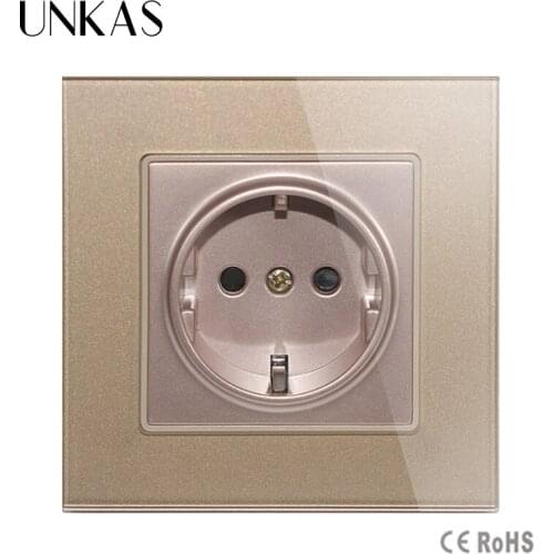 Free Shipping EU Standard Power Socket AC 110~250V 16A Wall Golden Color Tempered Crystal Glass Panel Original Sale