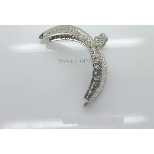 Free Shipping-2PCs Metal Frame Kiss Clasp Arch For Purse Bag Silver Tone Flower Pattern 8.5cm x 5.5cm, J2625