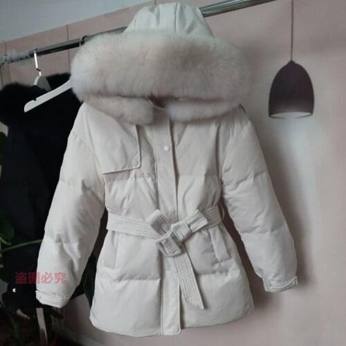 Large Natural Raccoon Fur Hooded Winter Jacket Women 90% White Duck Down Coats Thicken Warm Female Parkas Slim Snow Coat