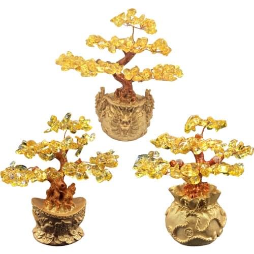 Bonsai Style Feng Shui Crystal Money Tree Wealth Luck Tree Natural Lucky Tree Home Office Ornaments Decoration