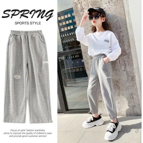 Teens Pants Spring New Big Girls Korean Letters Casual Pants 2021 New Arrival Fashion Loose Soft Sport Trousers For Teen Girls