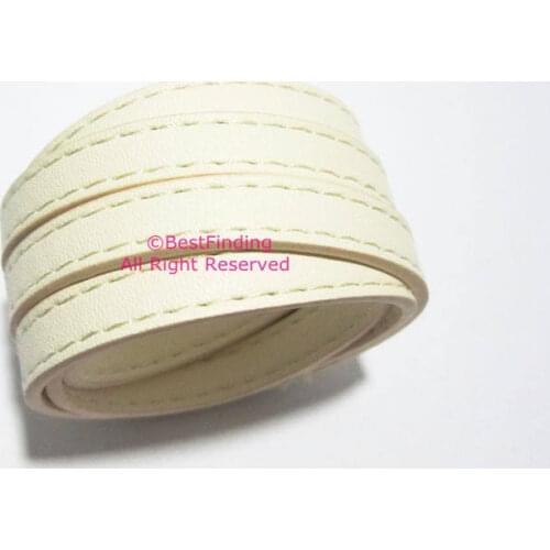 Ivory 10x2mm Stitched leather cord Light beige 10mm flat leather cord