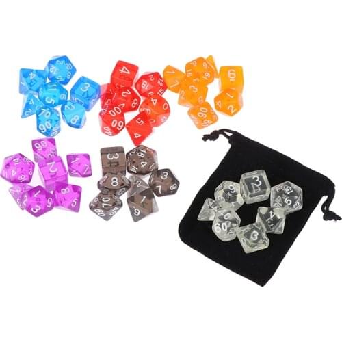 Colour 7 piece polyhedral set cloud drop translucent teal rpg dnd with dice bag for TRPG game lovers