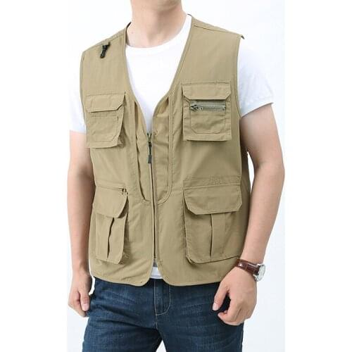Mens Outdoor Hiking Vest Jacket Multi-pockets Detatchable Back Mesh Quick-dry Fishing Waistcoat Chaleco Tactico Plus Size M-5XL