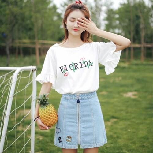 Summer Embroidery Print T Shirts 2020 New for Women Letter Floral Casual T-shirt Lady Short Sleeve Tops Tees Female Clothes