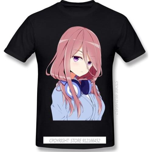Miku Nakano T-Shirts Men Birthday Gifts Short Sleeves Tee Crew Neck 100% Cotton The Quintessential Quintuplets Japanese Anime