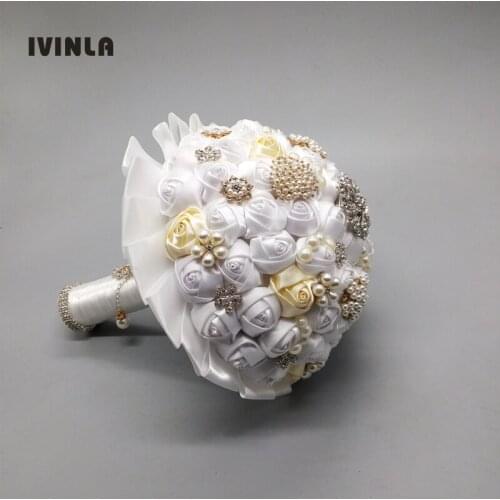 New arrived cream and white artificial wedding bouquets crystal bridal wedding bouquets for wedding decoration