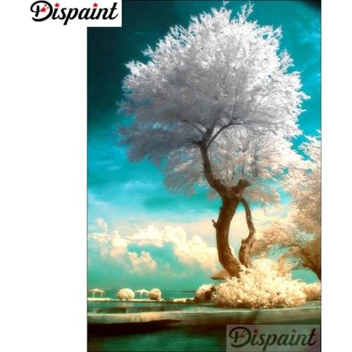 Dispaint Full Square/Round Drill 5D DIY Diamond Painting "White tree" Embroidery Cross Stitch 3D Home Decor A10952