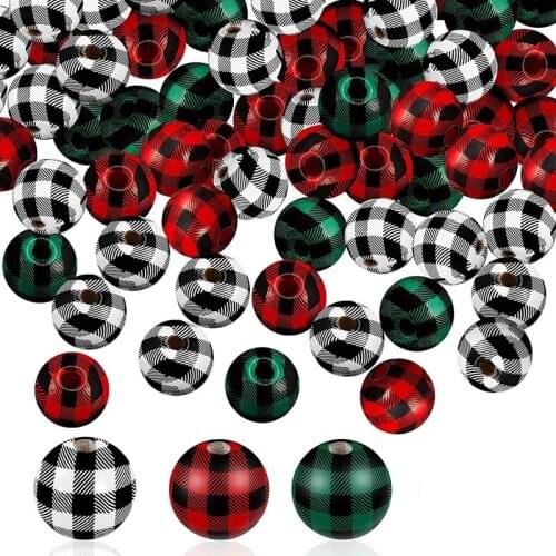 Uclio Plaid Wood Beads 16mm Rustic Farmhouse Natural Round Wooden Beads for DIY Craft Necklace Bracelet Garland Jewelry Making