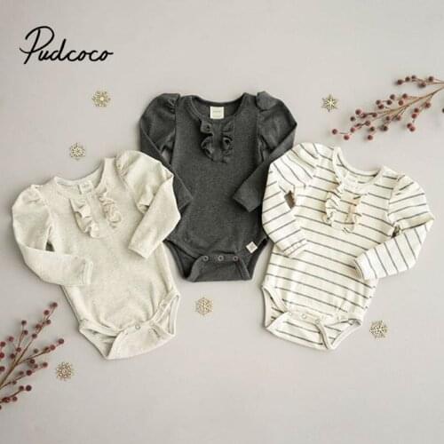 Three-Pieces/Lot 2019 Spring Autumn Newborn Infant Baby Girl Boy O-Neck Bodysuit Ruffle Jumpsuit Long Sleeve Outfits Sunsuit