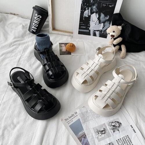 2021 Summer Closed Toe Sandals Med Comfort Shoes for Women Clogs With Heel Suit Female Beige Medium Outside Girls Thick Gladiato