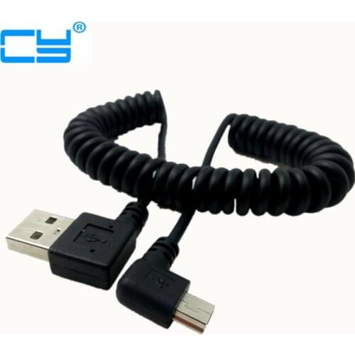 Mini usb male 90 degree right angled to usb male right angled spring Retractable cable sync data charge 1m