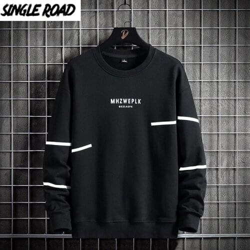 Single Road Mens Crewneck Sweatshirt Men 2021 Patchwork Solid Harajuku Sweatshirts Streetwear Casual Black Oversized Hoodie Men