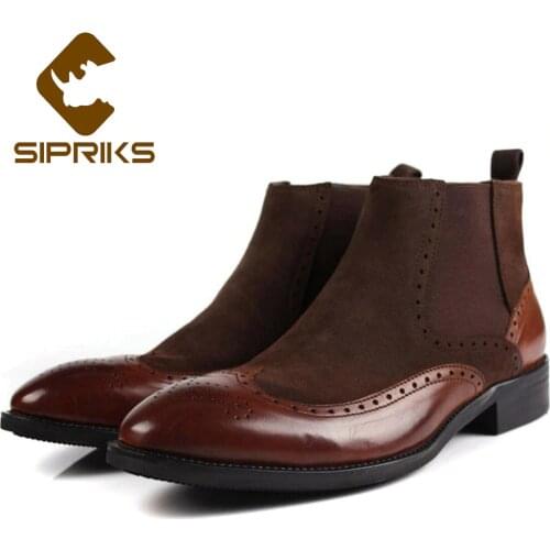 Sipriks Genuine Leather Chelsea Boots For Men Cow Suede Footwear Shoes Slip On Male Cowboy Boot Rubber Sole Ankle Booties felix