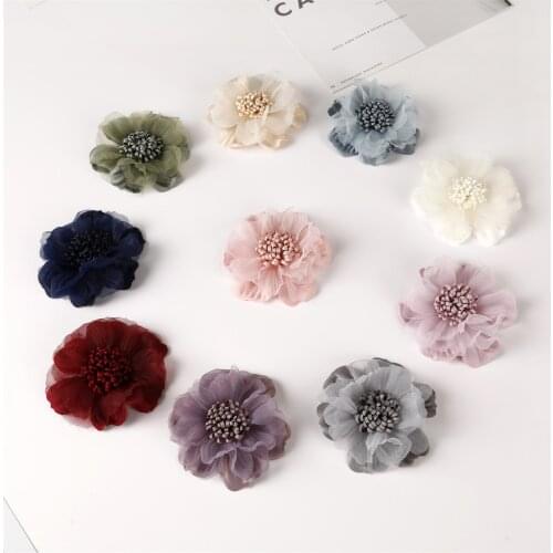 30pcs 8cm Soft Chiffon satin Petals Poppy Hair Flowers For Headband Rose Fabric Flowers For Craft Hair accessories