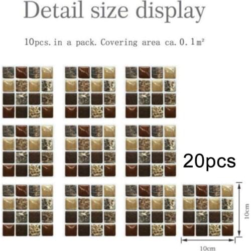 20pcs Crystal Tile Stickers 10*10cm Mosaic Tile Stickers Kitchen Bathroom Wall Decoration