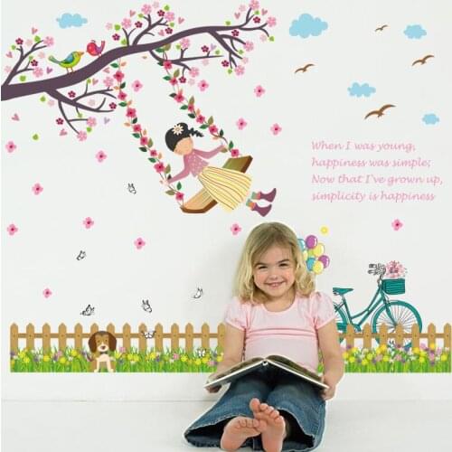 Swing girl wall sticker PVC Material DIY Baseboard fence wall decals for Living room childrens bedroom skirting decor sticker