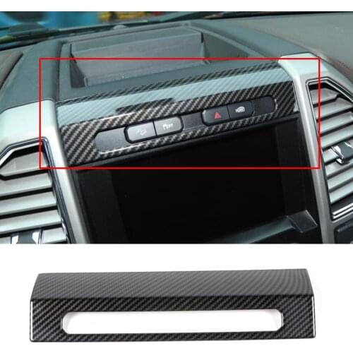 NHAUTP 1Pcs For Ford F150 Emergency Light Switch Panel Decoration Frame ABS Carbon Fiber Grain Car Sticker 2015