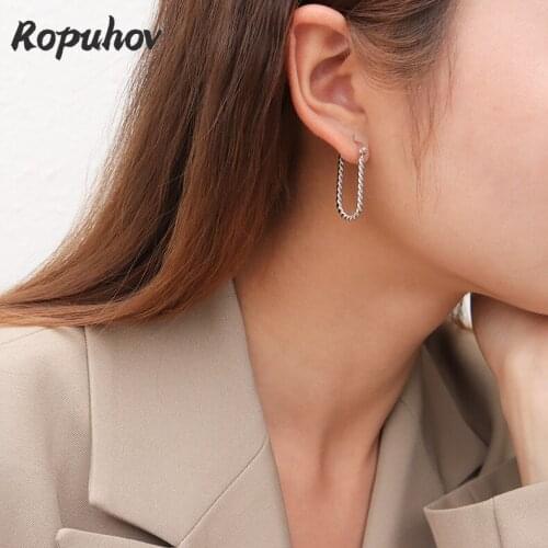 Ropuhov 2021 New 925 Silver Need European And American U-shaped Twist Rectangular Exaggerated Titanium Steel Earrings