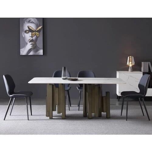 Nordic Minimalistic Dining Table Set Metal feet Modern Marble Dining Table