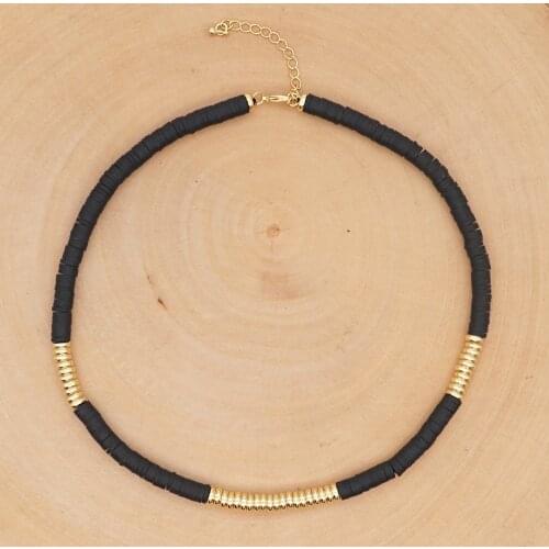 Go2Boho Necklace Women 2020 Vinyl Heishi Disc 6mm Beads Choker Necklaces Polymer Clay Gold Plated Beads Stainless Steel Chain