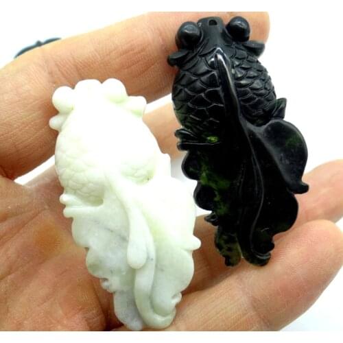 Wholesale Natural stone Chinese stone hand-carved statue of fish amulet pendant for diy Jewelry making necklace Accessories