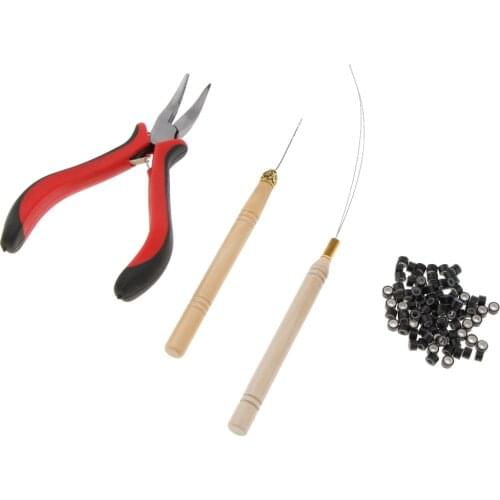 Pro 100pcs Micro Rings & Hair Extensions Pliers & Hook Tools Kit Set