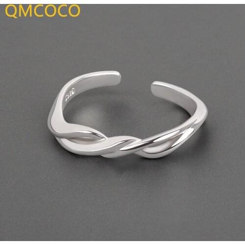 QMCOCO 925 Silver Simple Line Knotted Twist Design Opening Adjustable Ring Japanese-Korean INS Style Finger Decoration