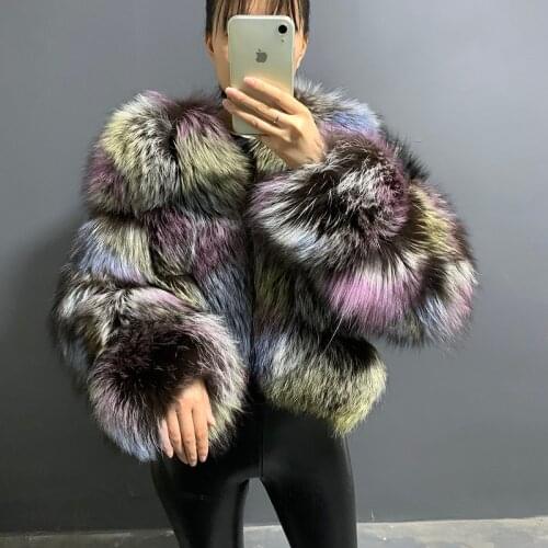 Rf20131 Multicolor Womens Real Fox Fur Jacket Cropped Short Style Super Fluffy Winter Natural Fur Coat