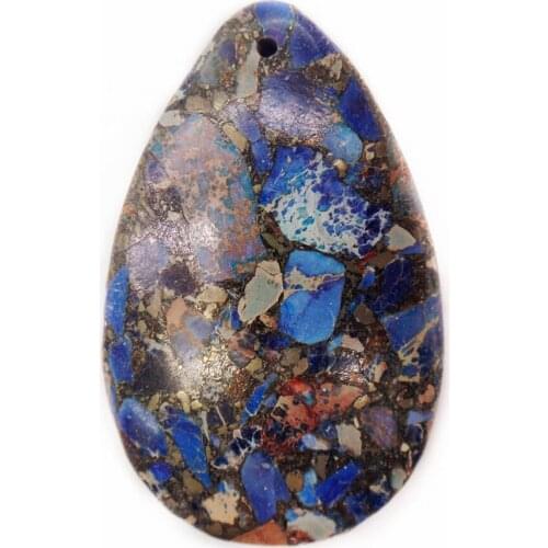 1Pcs 48x30x7mm Wholesale Sapphire Sea Sediment Jasper & Pyrite Teardrop Pendant Bead DIY Jewelry Accessories S984