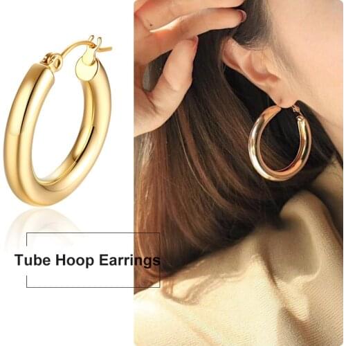 TUBE HOOP EARRINGS IN STAINLESS STEEL WOMEN GIRLS CIRCLE HOOPS WHOLESALE JEWELRY