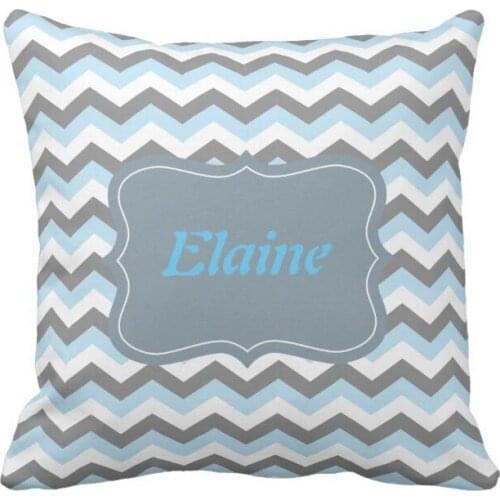Blue Grey Chevron Monogram Throw Pillow Case Personalised Zigzag Cushion Cover Custom Name Modern Geometric Chair Decor Gifts